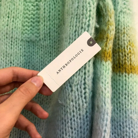 Anthropologie Pastel Wool Alpaca Knit Rainbow Colorful Hi Neck Oversized Sweater - Picture 5 of 9